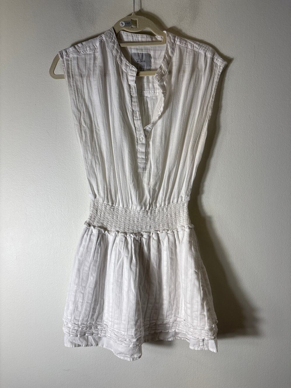 Rails White Sleeveless Button Up Smocked Waist Mini Dress Sz S